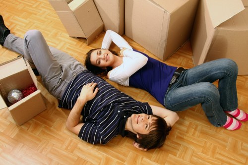 Packed boxes and furniture ready for student removals in Battersea